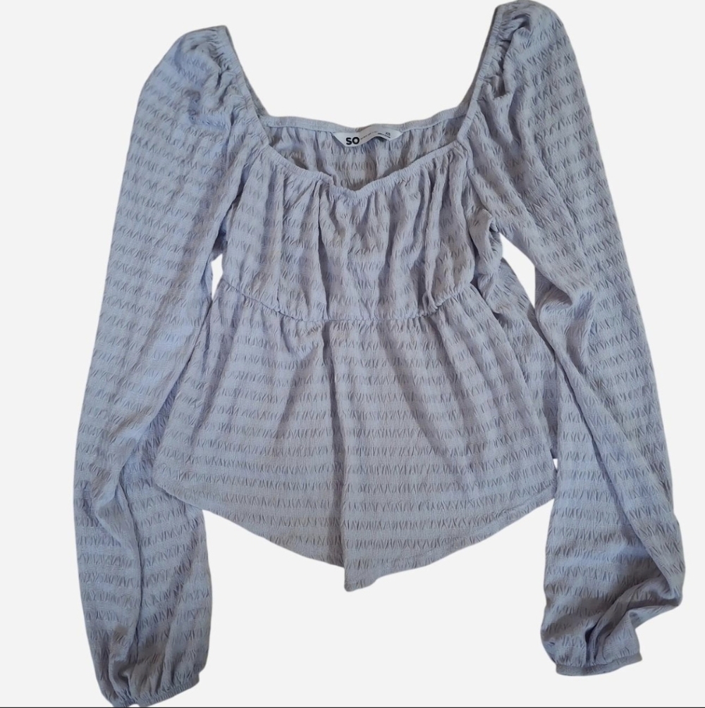 SO Powder Blue Peplum Square-Neck Blouse